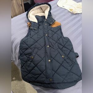 LOGG Navy Quilted Hooded Vest with Brown Accents